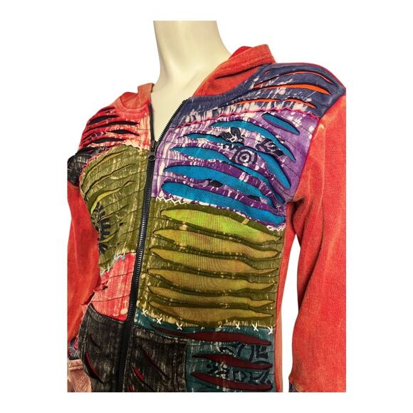 All That Jazz Cut Out Patchwork Full Zip Hoodie Boho Women's M Hippie Festival - Picture 2 of 7